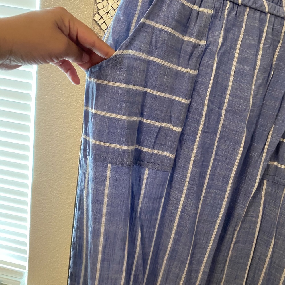 Blue and white striped midi dress